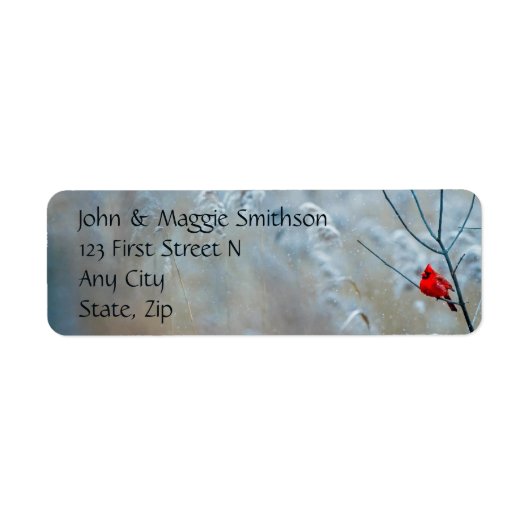 Cardinaal Red Bird Winter Forest Scene Etiket (Voorkant)