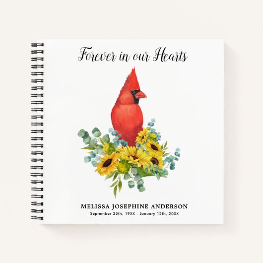 Cardinaal Sunflower Memorial Funeral Guestbook Notitieboek (Voorkant)