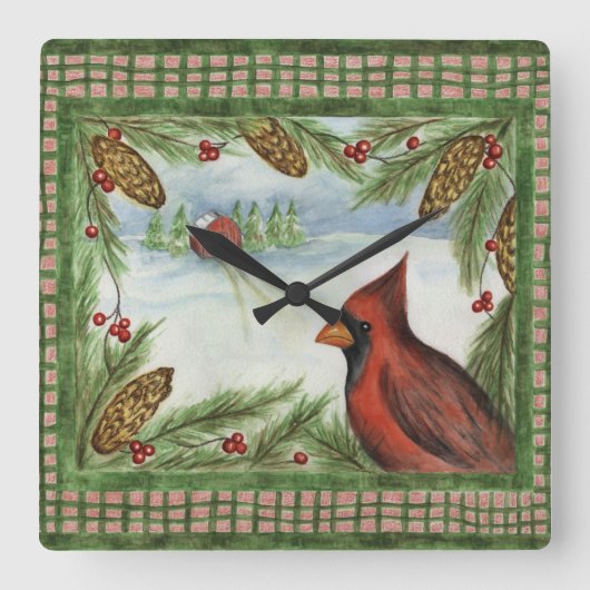 Cardinaal Wall Clock Vierkante Klok (Voorkant)