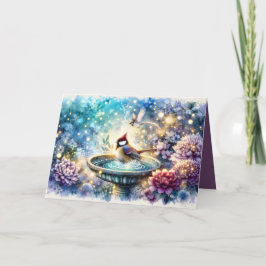 Cardinal at Birdbath Dreamy Garden Ar Kaart