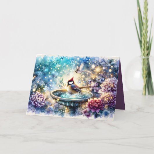 Cardinal at Birdbath Dreamy Garden Ar Kaart (Voorkant)