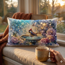 Cardinal at Birdbath Dreamy Garden Ar Kussen