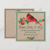 Cardinal Bird & Berries Winter Holiday Flat Card Feestdagenkaart (Voorkant / Achterkant)