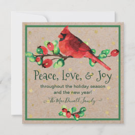 Cardinal Bird & Berries Winter Holiday Flat Card Feestdagenkaart