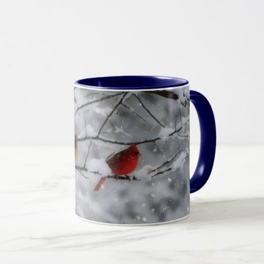 Cardinal Bird Couple in Snow Tree Nature Mug Mok (Voorkant rechts)