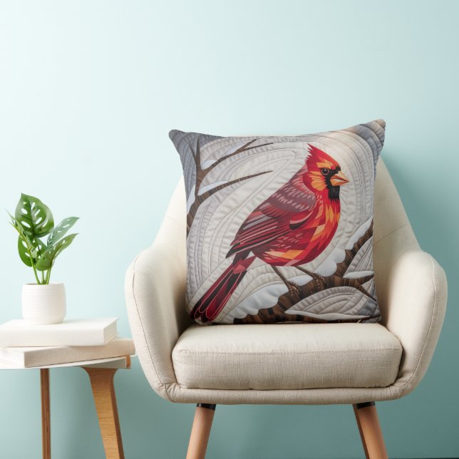 Cardinal Bird Quilt & Throw Pillow – Red Cardinal  Kussen (Stoel)