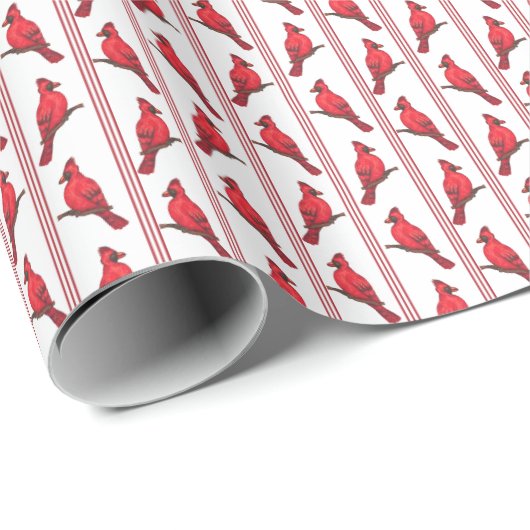 Cardinal Bird Stripes Wrapping Paper Cadeaupapier (Rol Hoek)