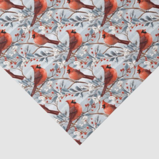 Cardinal | Blauwe achtergrond Kerst Tissue Papier (Detail)