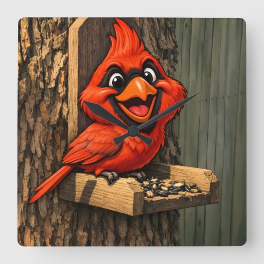 Cardinal Caricature Vierkante Klok (Voorkant)