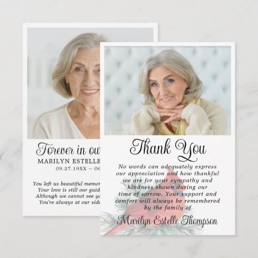 Cardinal Funeral Thank You 2 Photos Memorial Bedankkaart (Voorkant / Achterkant)