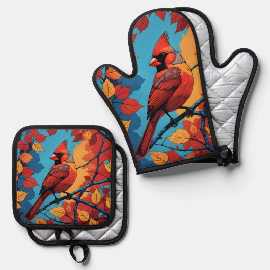 Cardinal in Autumn Ovenwant & Pannenlap Set (Voorkant / Achterkant)