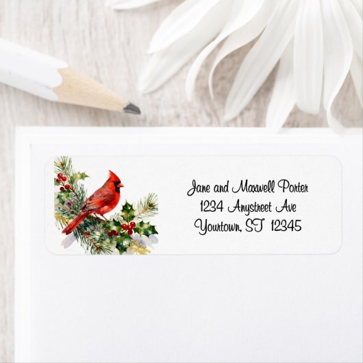 Cardinal in Christmas Greens Etiket (Insitu)