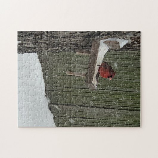 Cardinal in the snow legpuzzel (Horizontaal)