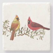Cardinal Koppel Liefdesvogels Steen Coaster Stenen Onderzetter (Voorkant)
