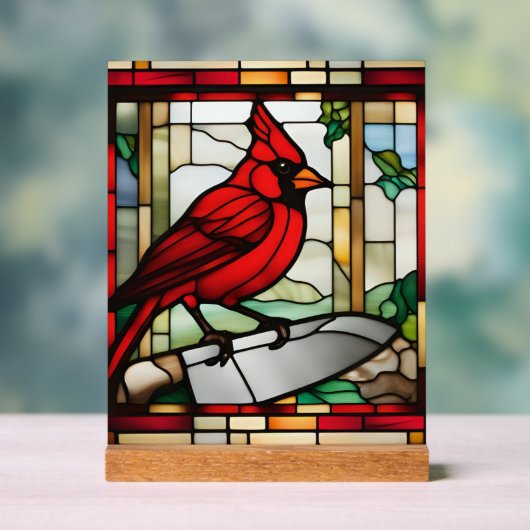 Cardinal of Protection Stained Glass Inspired Acryl Bord (Neutraal)