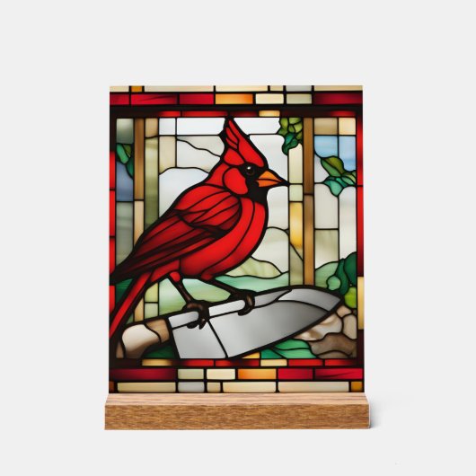 Cardinal of Protection Stained Glass Inspired Acryl Bord (Voorkant)