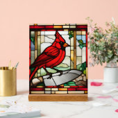 Cardinal of Protection Stained Glass Inspired Acryl Bord (Huwelijk)