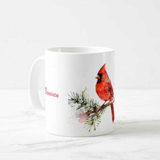 Cardinal on a Fir Branch Koffiemok (Voorkant links)