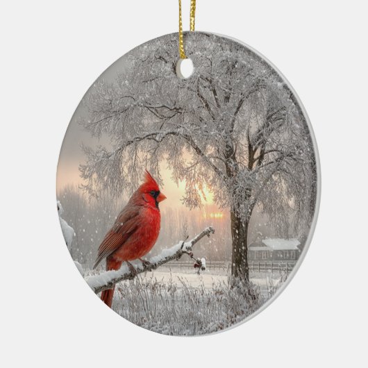 Cardinal On a Snowy Branch Ceramic Circle Ornament (Links)