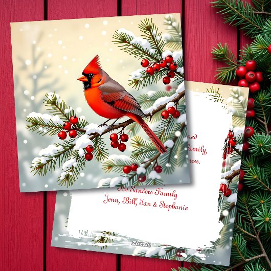 Cardinal on a Snowy Branch Personalized Christmas Feestdagenkaart