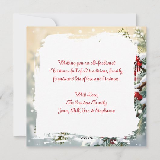 Cardinal on a Snowy Branch Personalized Christmas Feestdagenkaart (Achterkant)