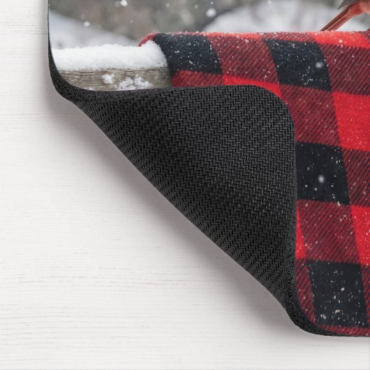 Cardinal On a Snowy Plaid Blanket Muismat (Hoek)