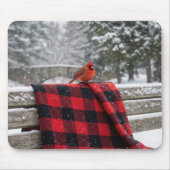 Cardinal On a Snowy Plaid Blanket Muismat (Voorkant)