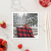 Cardinal On a Snowy Plaid Blanket Servet (Insitu)