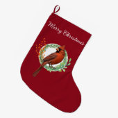 Cardinal On A Wreath Christmas Stocking Grote Kerstsok (Voorkant (Hangend))
