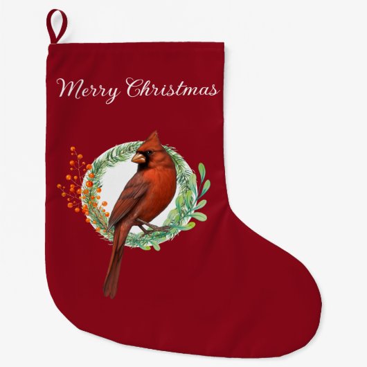 Cardinal On A Wreath Christmas Stocking Grote Kerstsok (Voorkant)