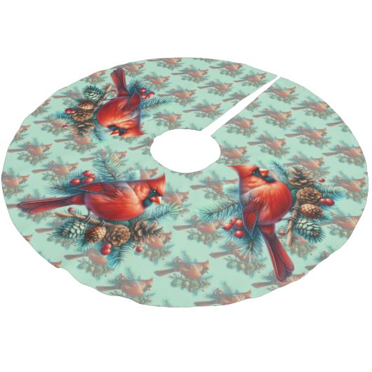 Cardinal on Pine Branch with Winter Berries Kerstboom Rok (Gekanteld)