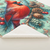 Cardinal on Pine Branch with Winter Berries Sherpa Deken (3/4)