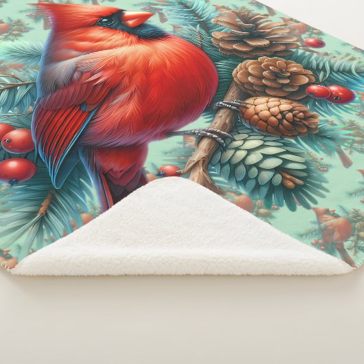 Cardinal on Pine Branch with Winter Berries Sherpa Deken (3/4)