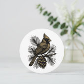 Cardinal On Pine Tree With Pinecone Christmas Feestdagenkaart (Staand voorkant)