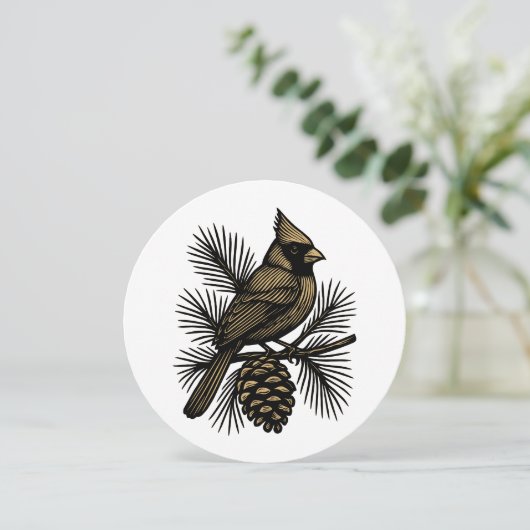 Cardinal On Pine Tree With Pinecone Christmas Feestdagenkaart (Staand voorkant)