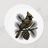 Cardinal On Pine Tree With Pinecone Christmas Feestdagenkaart (Voorkant / Achterkant)