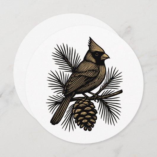 Cardinal On Pine Tree With Pinecone Christmas Feestdagenkaart (Voorkant / Achterkant)