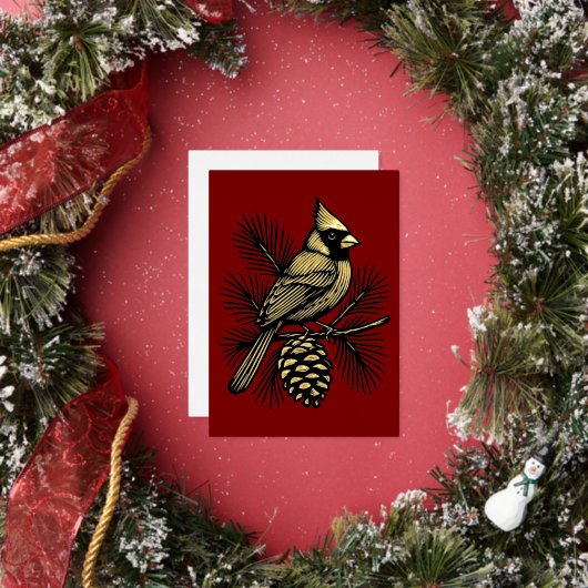 Cardinal On Pine Tree With Pinecone Christmas Folie Feestdagenkaart (Insitu)