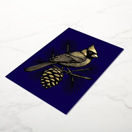 Cardinal On Pine Tree With Pinecone Christmas Folie Feestdagenkaart (Gedraaid)