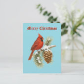 Cardinal On Snowy Pine Tree Christmas Feestdagenkaart (Staand voorkant)