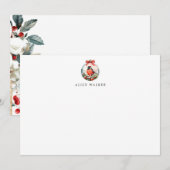 Cardinal Ornament Greenery Monogram Note Card Notitiekaartje (Voorkant / Achterkant)