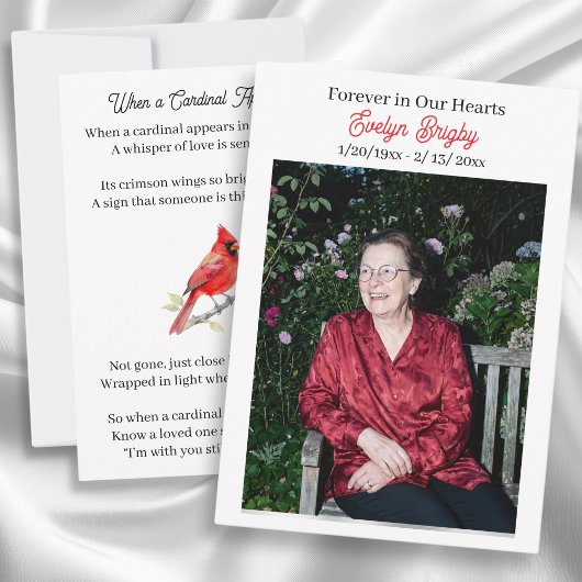 Cardinal Poem Memorial Keepsake  Kaart