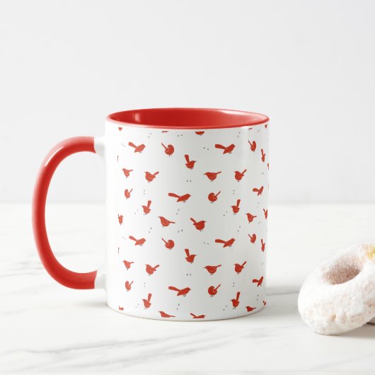 Cardinal Red Bird Coffee Mug Mok (Met donut)