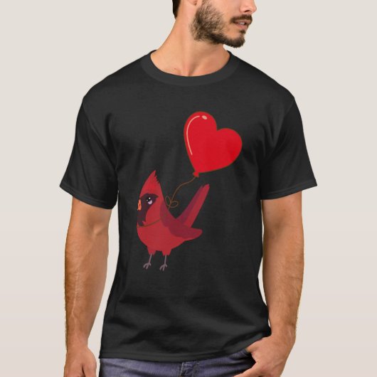 Cardinal With Heart Balloon Valentines Day Love Bo T-shirt (Voorkant)