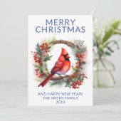 Cardinal Wreath Blue Holiday Kaart (Staand voorkant)