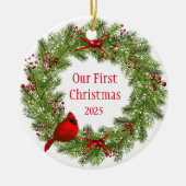 Cardinal Wreath    Keramisch Ornament (Voorkant)