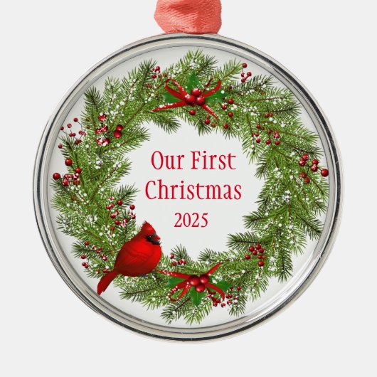 Cardinal Wreath      Metalen Ornament (Voorkant)