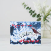 Cardinale Bird Snowy Branch Post Card Feestdagenkaart (Staand voorkant)