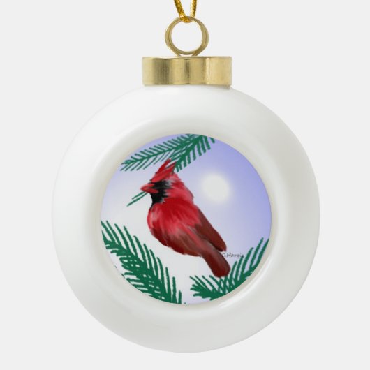 CARDINALE CHRISTMAS-DECORATIE KERAMISCHE BAL ORNAMENT (Voorkant)
