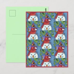 CARDINALE GARING SNOWMAN, CUTE CHRISTMAS REDBIRD BRIEFKAART